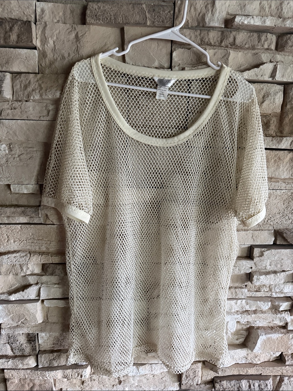 Elan Cream Open-Weave Short Sleeve Mesh Tee